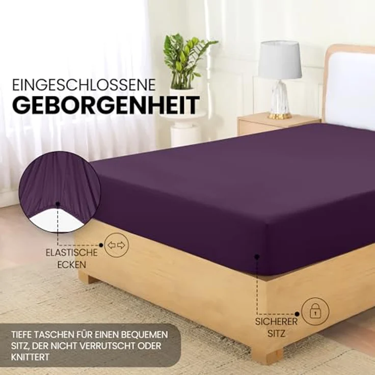 Utopia Bedding - Spannbettlaken 200x200 cm - Lila - Gebürstete Polyester-Mikrofaser Spannbetttuch - 35 cm Tiefe Tasche – Bild 5