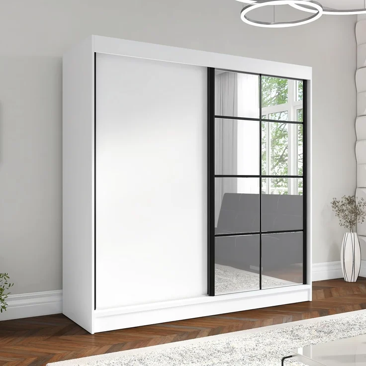 A&J MöbelLand GmbH Schiebetürenschrank TINA 2-türiger Kleiderschrank mit 2 Kleiderstangen und Spiegel (TOP ANGEBOT! Geräumiger Schrank mit einer Breite von 200 cm und Spiegel, ideal zur Aufbewahrung von Kleidung und Accessoires. TOP PRODUKT! Wählen Sie... – Bild 1