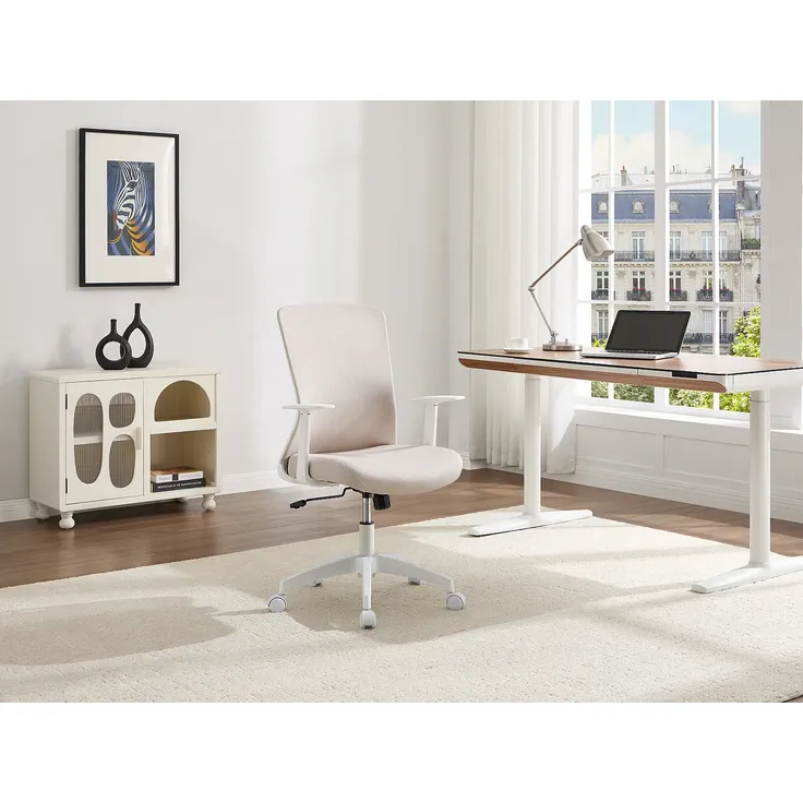 Vente-unique - DELVORA Office chair StoffStoff BeigeWeiß - B 55,5 cm x H 100,5 cm93 cm x L 61 cm
