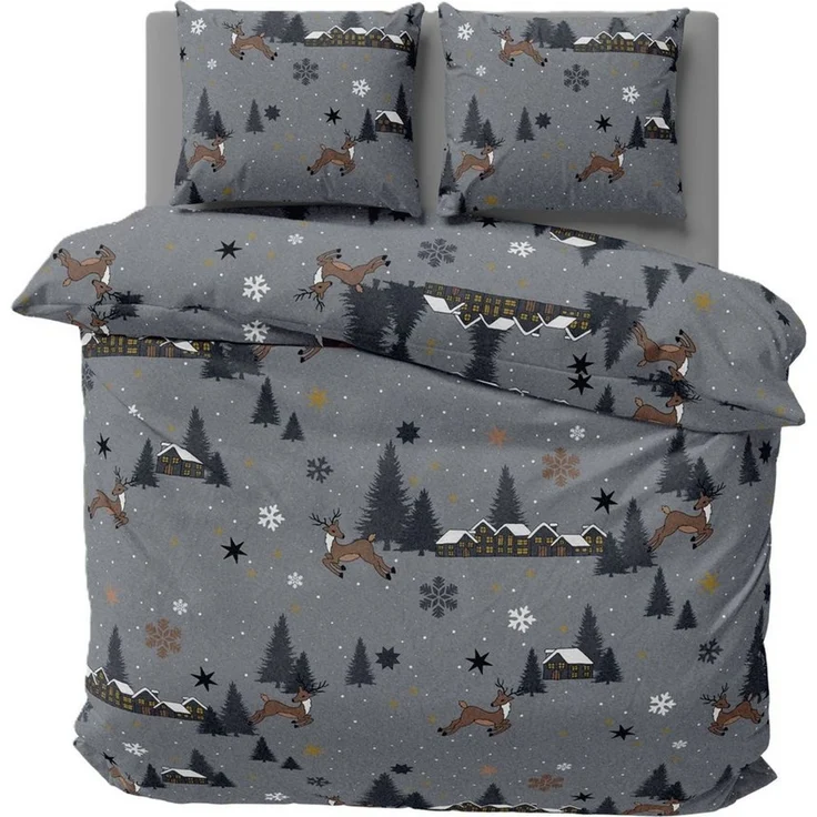 One Home Bettwäsche Weihnachtsbettwäsche Schneelandschaft, Fleece, 3 teilig, Rentiere Hirsche Weihnachten, kuschelig flauschig warm weich Winter – Bild 1