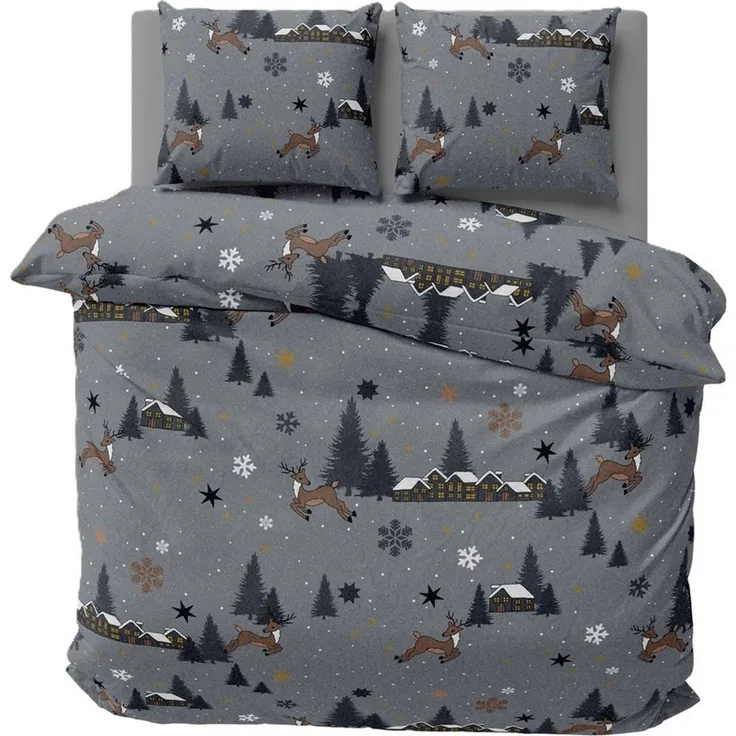 One Home Bettwäsche Weihnachtsbettwäsche Schneelandschaft, Fleece, 3 teilig, Rentiere Hirsche Weihnachten, kuschelig flauschig warm weich Winter