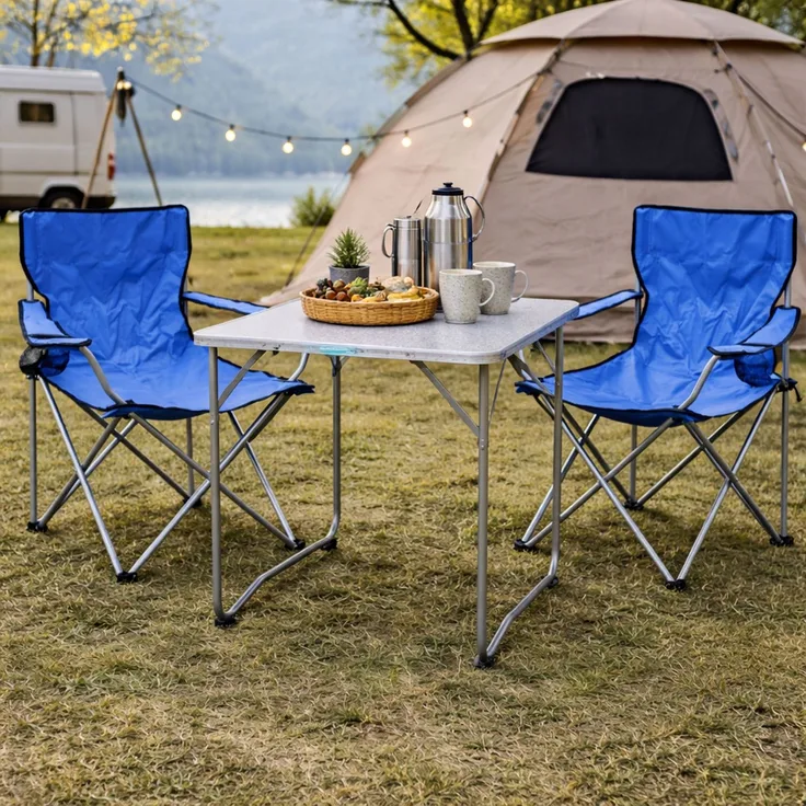 3-teiliges Campingmöbel Set Blau 2x Stuhl inkl. Tasche + 1x Tisch