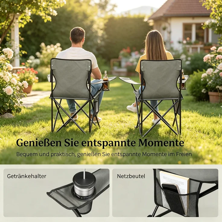 Strandstuhl mit einem Tassenhalter,Bequemer Campingstuhl,Klappbarer Angelstuhl(2PCS Outdoor Stühle)--Dunkelgrau--47x76x80.5cm--YOUDENOVA – Bild 5