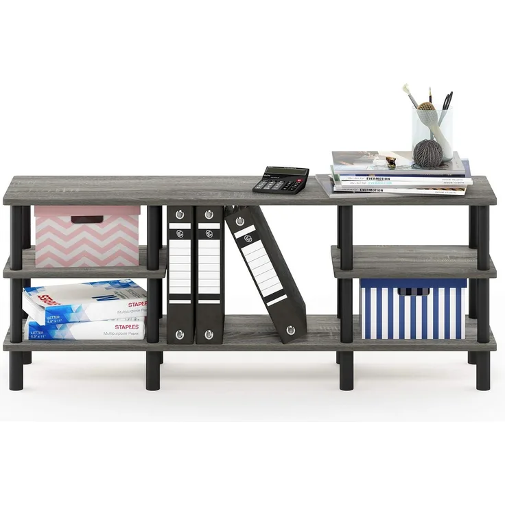 Furinno Mehrzweck-TV-Regal mit 3 Ebenen, holz, Französische Eiche Grau/Schwarz, 29. 49x119. 9x47. 09 cm