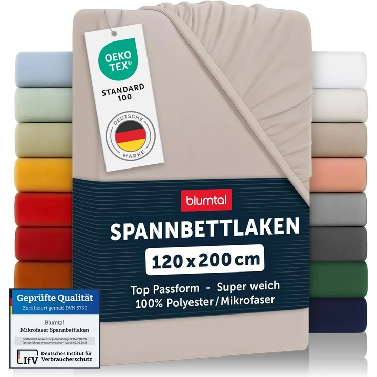 Blumtal® Spannbettlaken 120x200 cm - Bettlaken 120x200 aus Microfaser im 2er Set - Oekotex zertifiziertes Spannbetttuch 120x200 - Spannbettlaken 120x200 / Spannleintuch 120x200 cm - Bettlaken - Taupe