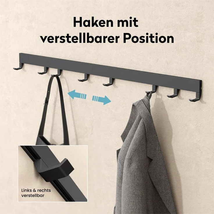 doporro Garderobenleiste Garderobenhaken mit verschiebbaren Kleiderhaken aus Aluminium Stalo10 (6 St), Pulverbeschichtet, aus hochwertige Alu