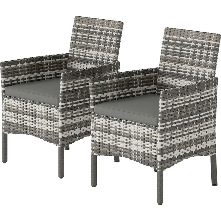 MELAYR, 2er Set Gartenstuhl Polyrattan Gartenmöbel mit 2 Sessel Abnehmbaren Kissen Stahlrahmen Grau, 62 x 58 x 87 cm – Bild 2