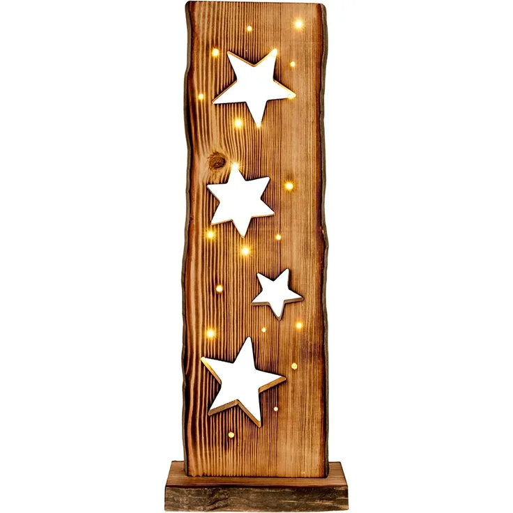LED Weihnachtsleuchte Sternenmotiv, Holz, Timer, H 60 cm