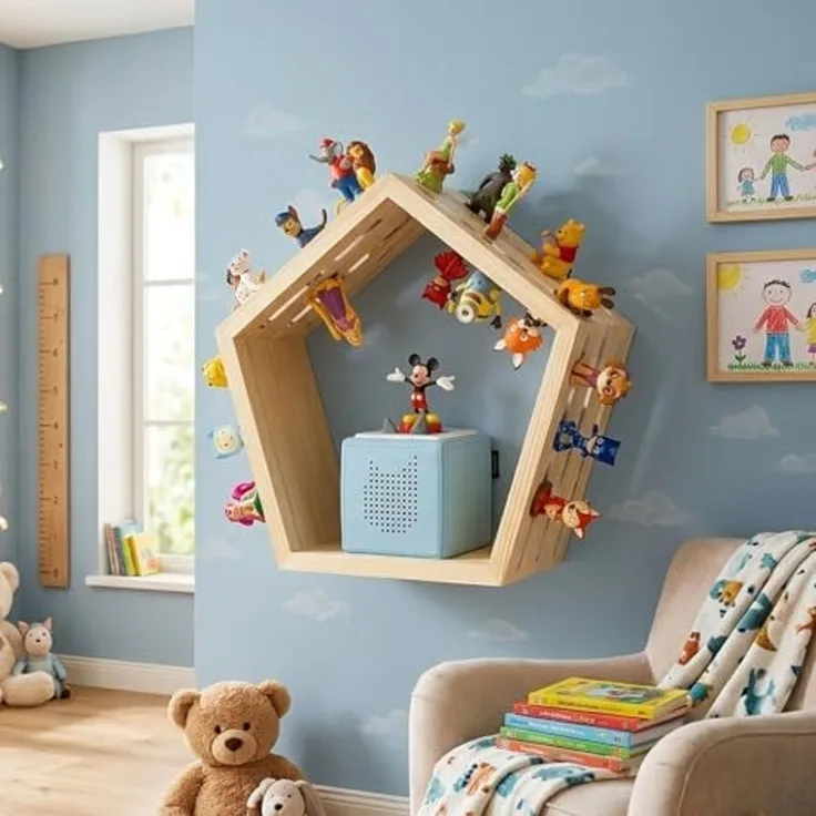 Baby Vivo Regal für Toniebox mit magnetischer Aufbewahrung für über 68 Tonies - Fünfeck