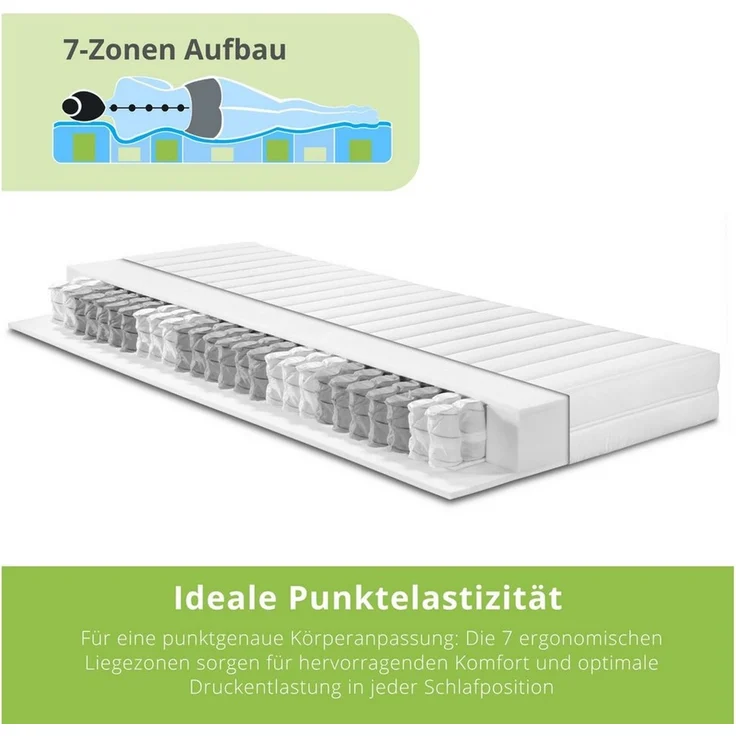 Taschenfederkernmatratze Comfort Line, 90x200 cm, 140x200 cm und weitere Größen, Bodyprotect, 16 cm hoch, orthopädische Matratze, 7-Zonen, verschiedene Härtegrade – Bild 2