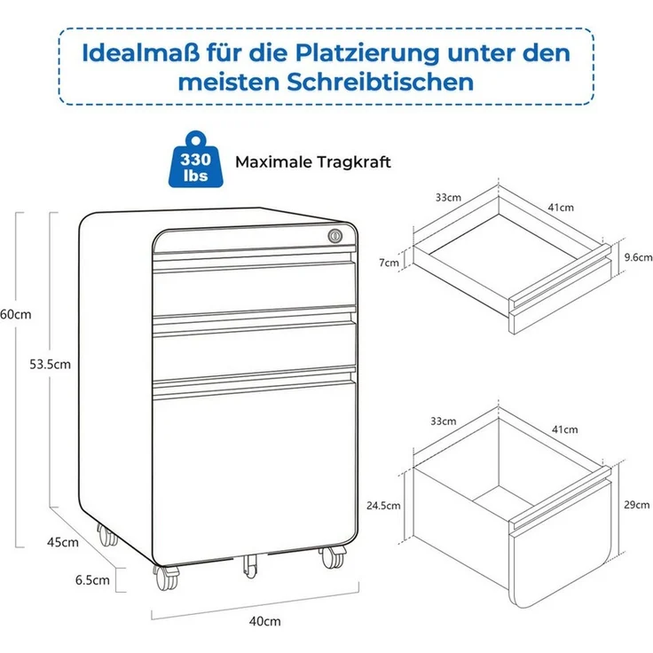 Dripex Aktenschrank Metall Rollcontainer Stahl Büroschrank mit 2/3 Schubladen – Bild 1