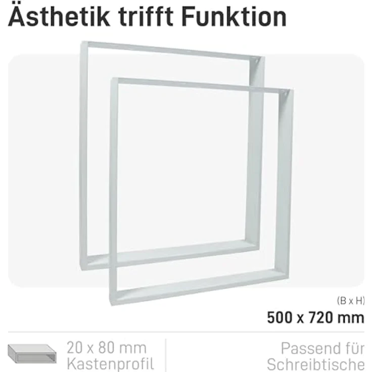 Natural Goods Berlin Tischkufen Rechteck Metall Tischgestell stabil Tischbeine alle Größen Möbelkufen Esstisch, Schreibtisch, Couchtisch, Bank einfache Montage Außenbereich (50 * 72cm, Weiß) – Bild 3