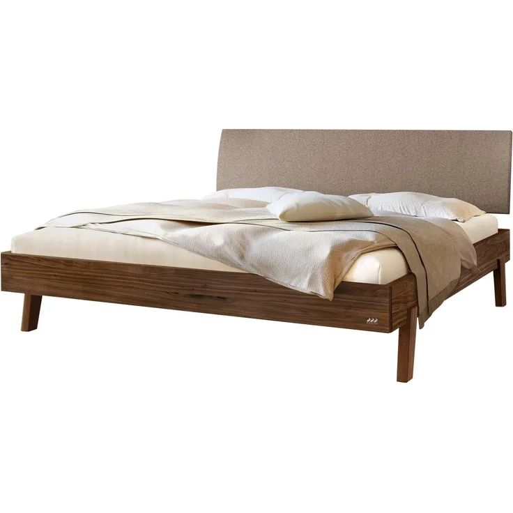 Hasena Massivholzbett Lorenzo Nussbaum mit Polster-Kopfteil 180x210 cm, Fußhöhe 20 cm – Trento