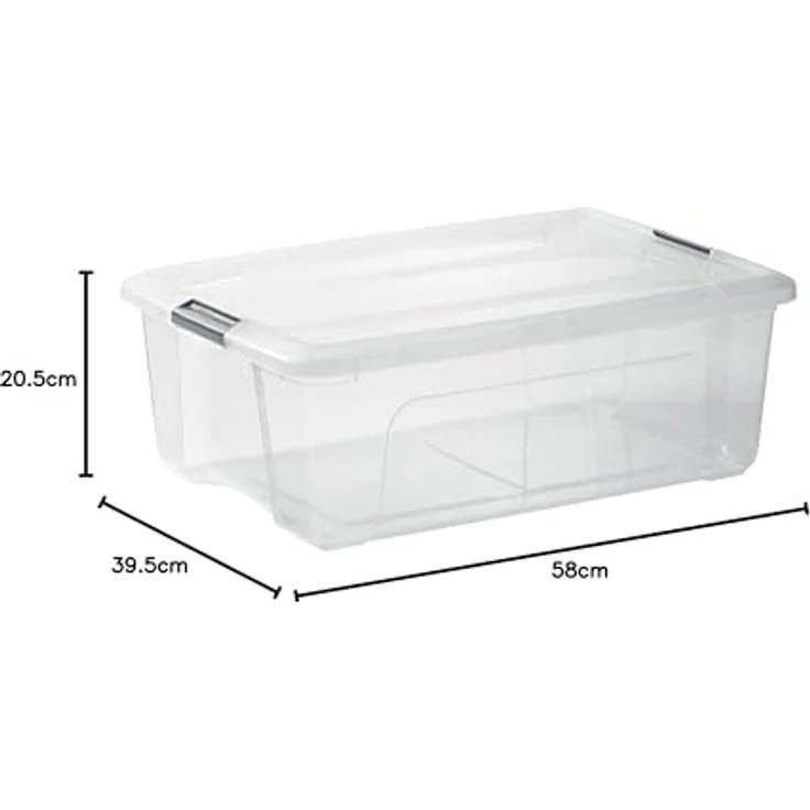 Iris Ohyama Aufbewahrungsboxen mit Deckel, 30L, 4er-Set, Silber, Sicherer Verschluss, Stapelbar, Griffe, Schlafzimmer, Schrank, Büro, Organisation, BPA-freies Plastik, Ordnungsboxen, NTB-30 – Bild 8