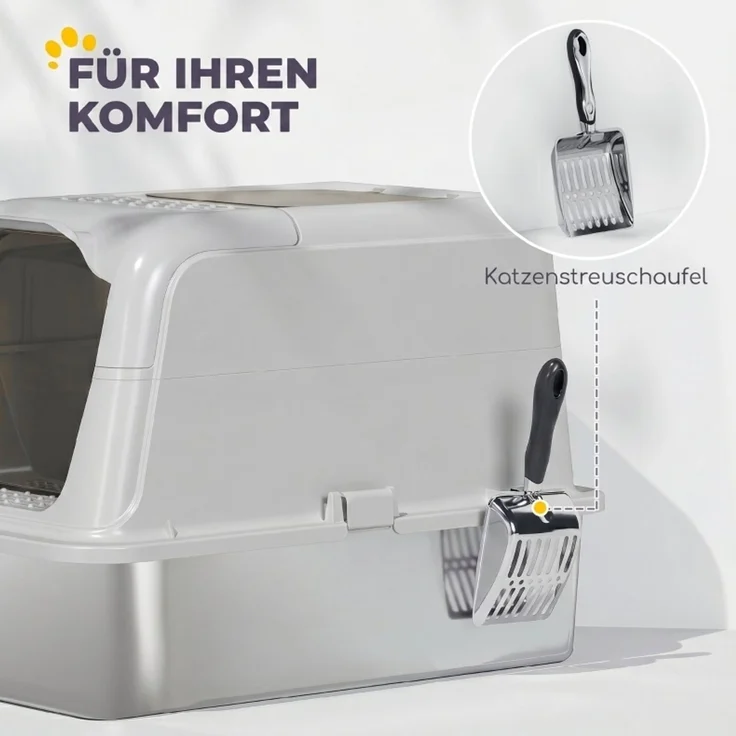 Katzentoilette aus Edelstahl mit Deckel & Doppel-Einstieg, 60,4x40,4x41,8 cm, Hellgrau – Bild 4