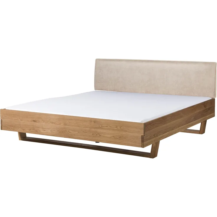 Bett Eiche 140x200x85 natur geölt, Kopfteil beige FICHTELBERG #125