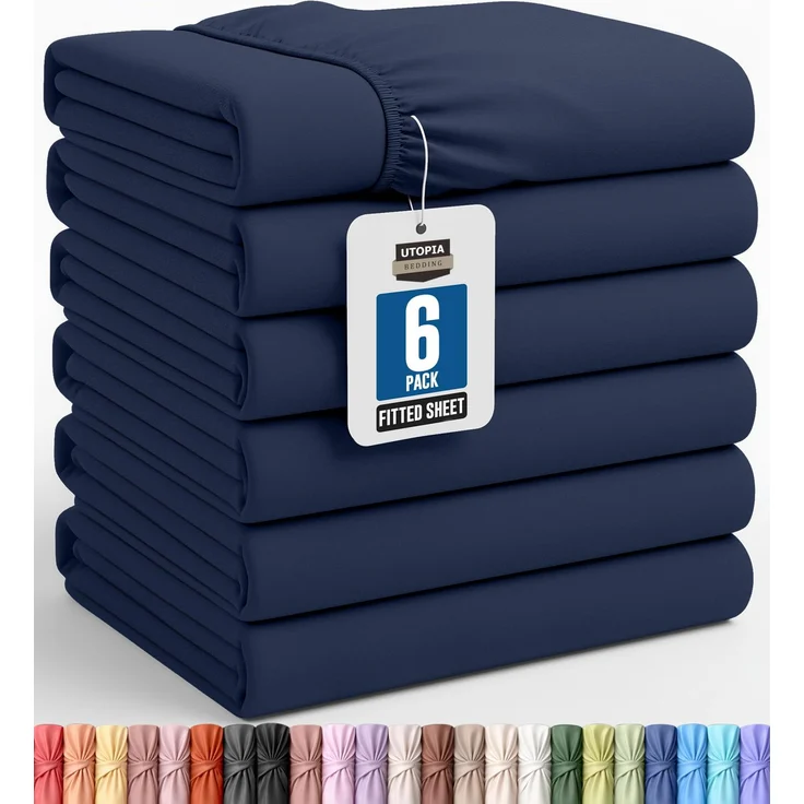 Utopia Bedding Queensize-Spannbettlaken, 6 Stück, weich gebürstete Mikrofaser, Tiefe Taschen, schrumpft und lichtbeständig, pflegeleicht (Marineblau) – Bild 1