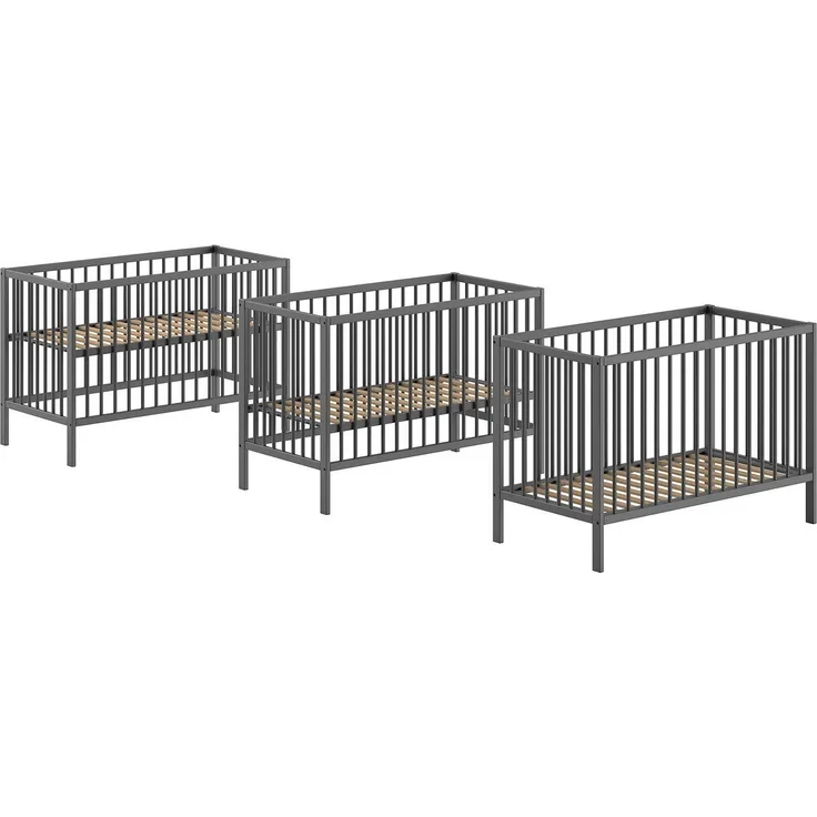Gitter-Babybett Dino 65.4 x 124.4 x 84.4 cm Buche Anthrazit