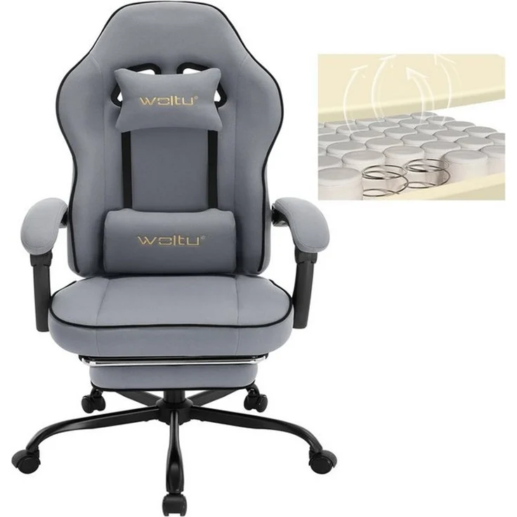 Woltu Gaming-Stuhl (1 St), mit Kopfkissen Lendenkissen Fußstütze, ergonomisch, Netzstoff – Bild 4