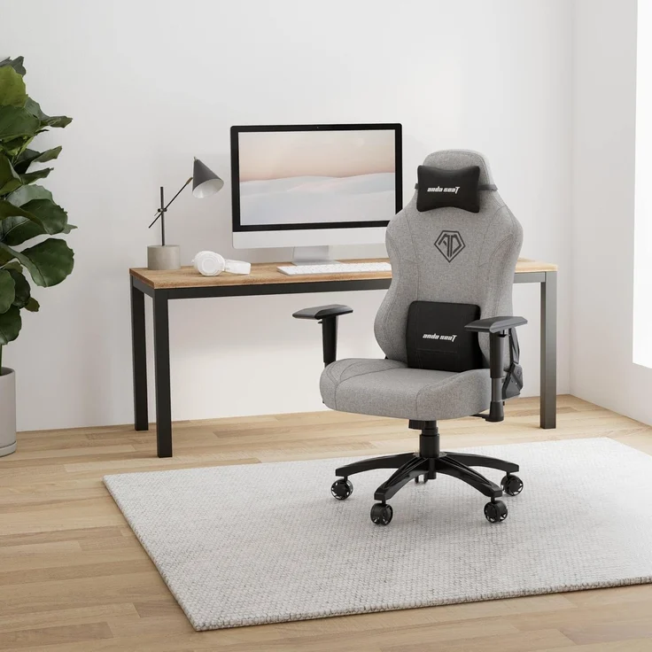 Anda Seat Phantom 3 Stoff Gaming Stuhl für Erwachsene – Ergonomisch PC Stuhl mit verstellbaren 2D Armlehnen, Kopfstütze & Lendenkissen, Bequemer Design, Belastbarkeit bis 90 kg, Grau – Bild 2