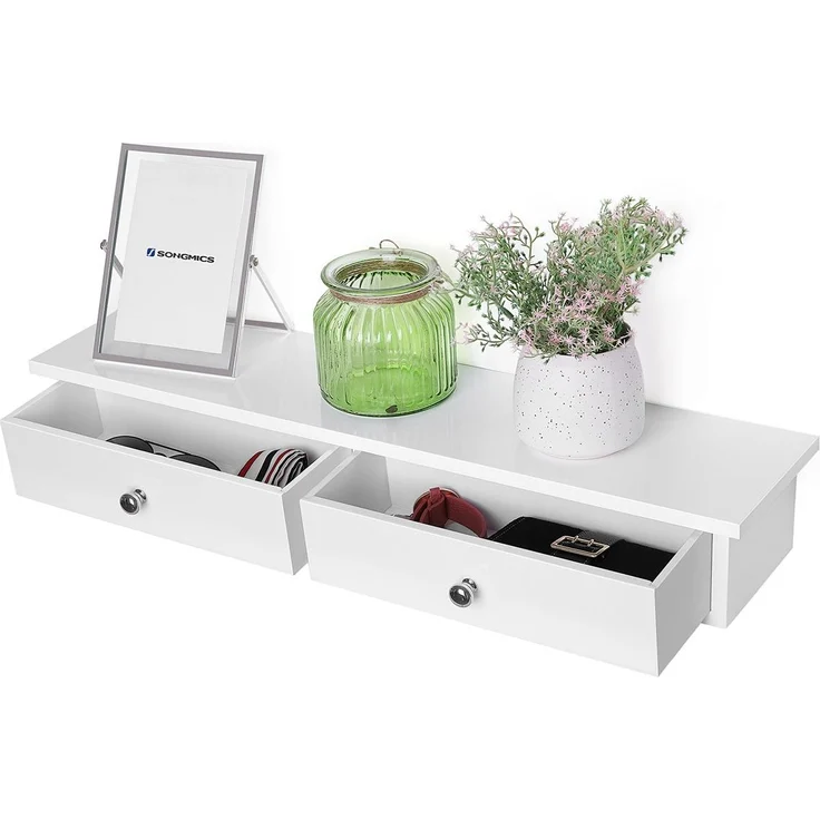 Wandregal mit 2 Schubladen Wandschublade Schweberegal aus MDF-Platte Wandschrank Weiß LWS65WT – Bild 1