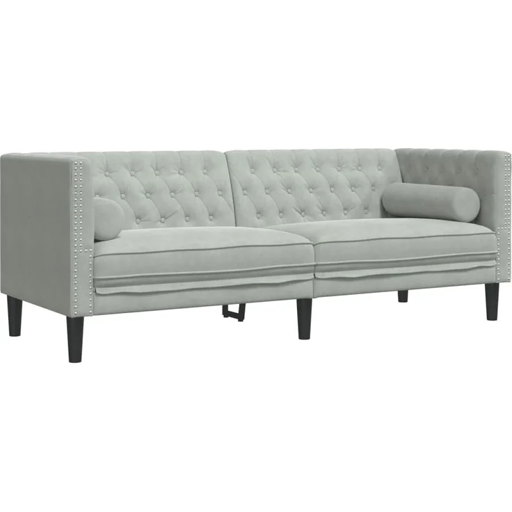 vidaXL Chesterfield-Sofa mit Nackenrollen 3-Sitzer Hellgrau Samt 372693 – Bild 1
