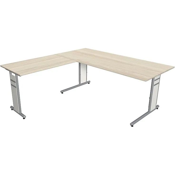 Kerkmann Schreibtisch 4096 Form 4 180x80 x68-82 cm mit Anbautisch 100x60 cm und C-Fuß-Gestell ahorn