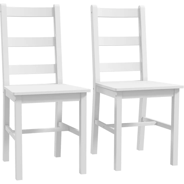 Wohnora-Esszimmerstühle 2er Set Holz Küchenstuhl mit Leistenrücklehne, Rutschfest 41,5 x 46 x 90 cm Weiß,H 900cm x T 415cm x B 460cm