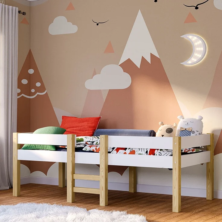 Bellabino 'Aspy' Halbhochbett 90x200 cm mit Leiter, weiß, Kinderbett mit Rausfallschutz und Lattenrost – Bild 1