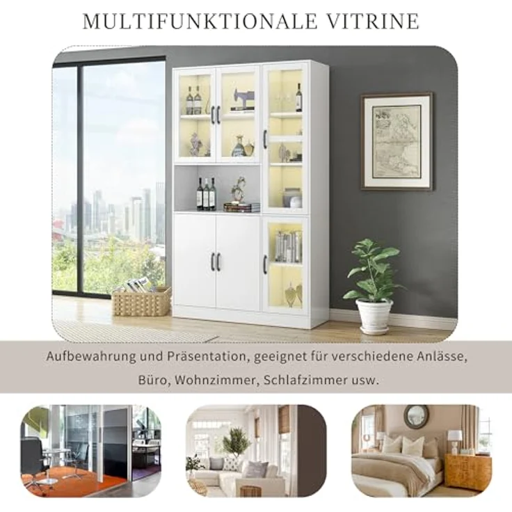 Ball & Cast Standvitrine mit Beleuchtung und Einlegeböden - Vitrine für Wohnzimmer, Schlafzimmer & Büro, Weiß – Bild 5
