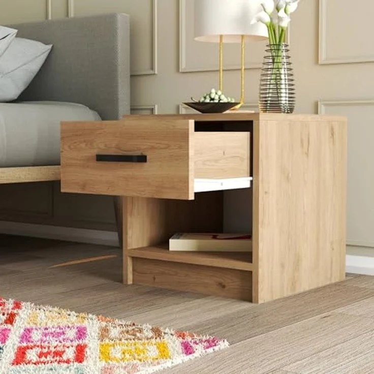 Dmora Nachttisch Graffias 52x45x46,8 cm Braun 1 Schublade 2 Böden – Bild 4