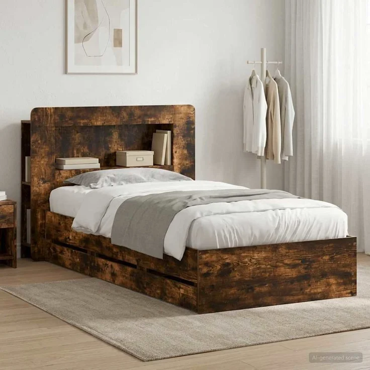 vidaXL Bettgestell mit Stauraum und Kopfteil Räuchereiche 90 x 190 cm 3434007 – Bild 1