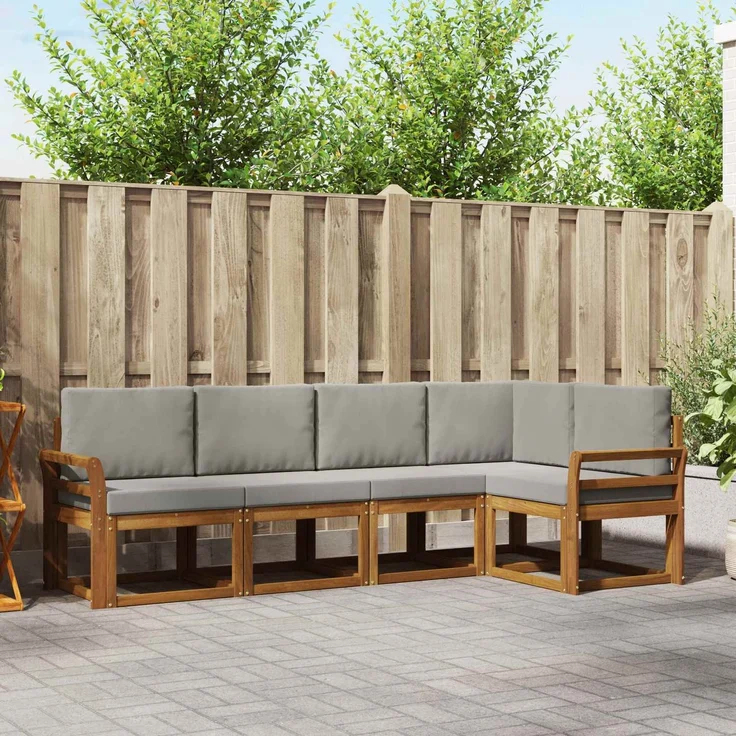 vidaXL Outdoor-Sofagarnitur 5 stk. 5-Sitzer Natur und Hellgrau 3366394 – Bild 1