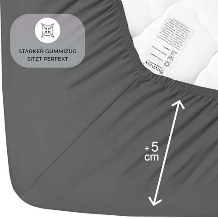 Buymax Spannbettlaken Stretch 180x200-200x220 cm für Wasserbetten und Boxspringbetten Bettbezug für Matratzen bis 35 cm Matratzenhöhe, Anthrazit – Bild 4