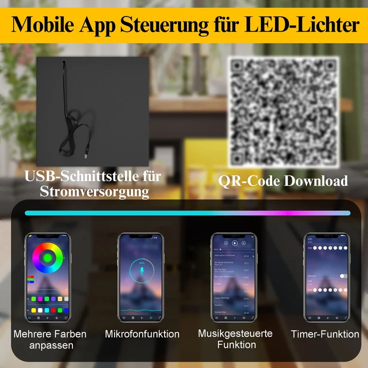 Abrihome Ausziehbarer Esstisch 110-140x80 cm für 4-6 Personen mit LED, Schwarz – Bild 7