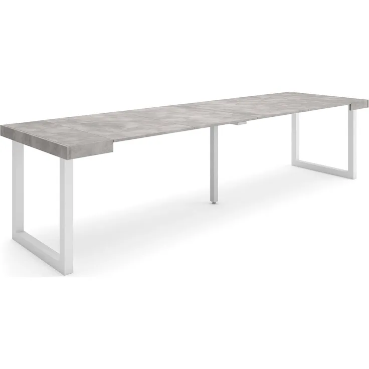 Skraut Home | Ausziehbarertisch | Multifunktionaler ausziehbarer | 300 | Für 14 Gäste | Massivholz Beine | Moderner Stil | Zement