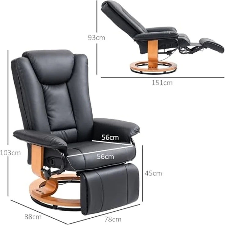 HOMCOM Relaxsessel Modernes Sessel mit Fußstütze (Liegesessel, 1-St, TV-Sessel), für Wohnzimmer, Schlafzimmer, Schwarz – Bild 3
