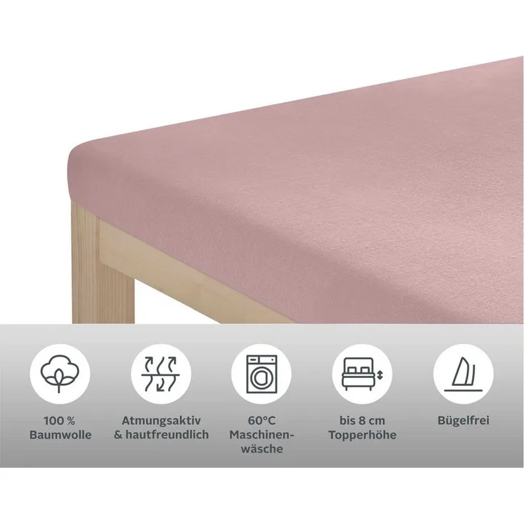 OTTO home Spannbettlaken Physalis Topper COMFORT, Jersey, Gummizug: rundum, (1 Stück), Baumwolle, Matratzen bis 10 cm Höhe, Bettlaken, Spannbetttuch, Laken
