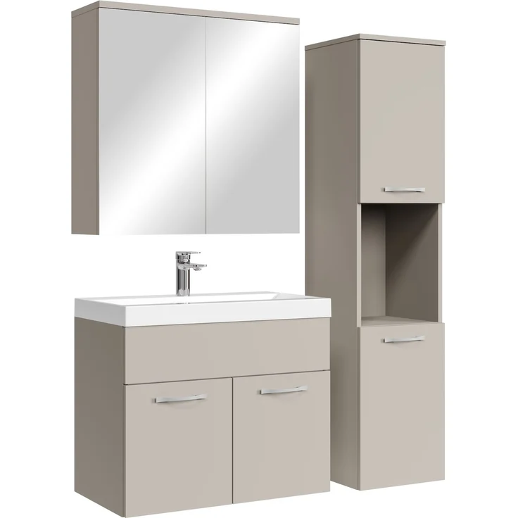 Badplaats Badmöbel Komplettset Montreal 60x35 cm Cashmere - Badezimmermöbel mit Waschbecken, Spiegelschrank und Badezimmerschrank – Bild 1