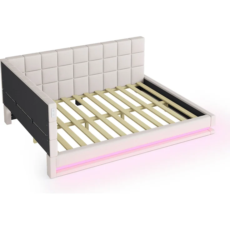 Polsterbett 160x200 cm aus Leinen mit LED-Beleuchtung und USB-Anschluss – Schlafsofa mit Lattenrost – Bild 10
