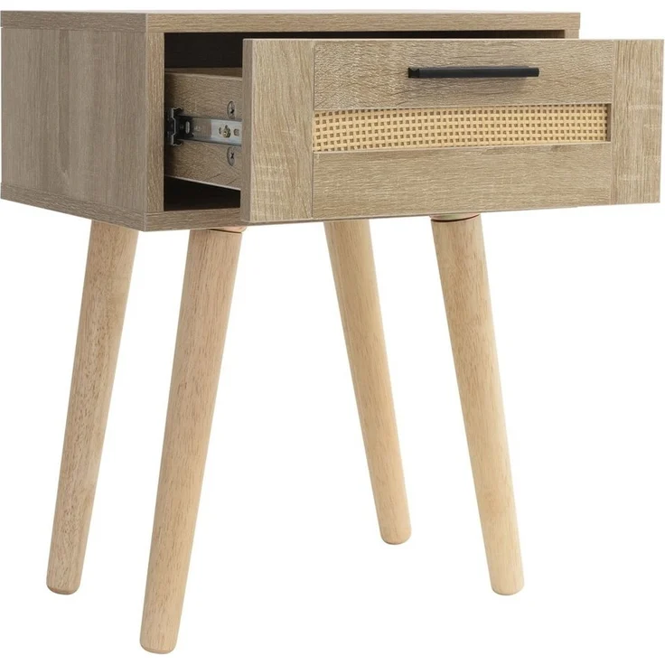 ML-DESIGN Nachttisch 2er Set Nachtkommode Nachtschrank Nachtkonsole für Schlafzimmer (2-St), Beistelltisch Rattan mit 1x Schublade, laminierte Spannplatte Eiche – Bild 2