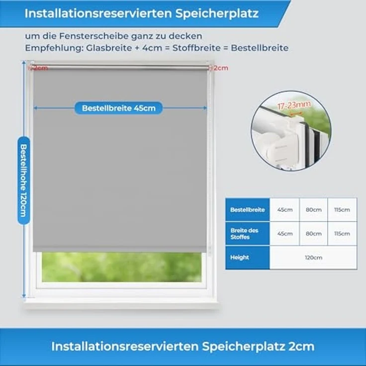 Verdunklungsrollo ohne Bohren Rollos für Fenster B110 x H140 cm (Stoffbreite 105cm) Hellgrau Thermo Rollo Klemmfix Verdunkelungsrollo Seitenzugrollo Sicht-und Sonnenschutz Wandmontage – Bild 5
