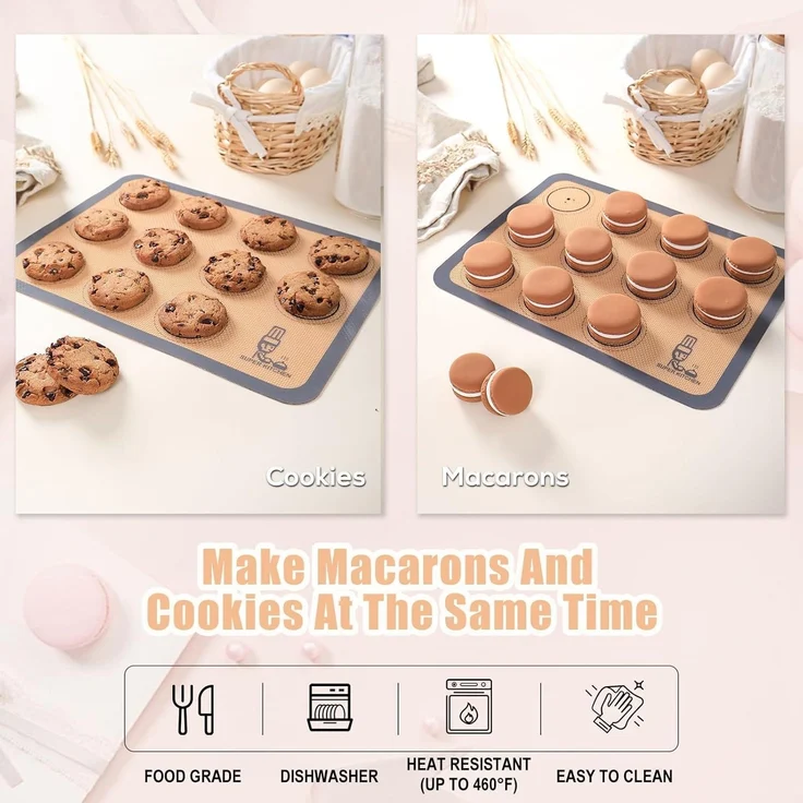 Backmatte Silikon Macaron Keks 3-Stück Set Grau Backunterlage Backfolie Antihaft – Bild 4
