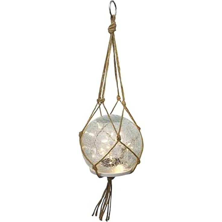Arnusa LED Solarleuchte Solarlampe Garten als Hängelampe und Tischlampe Solar Kugel 2er Set, Dämmerungssensor, LED fest integriert, warmweiß, Boho-Stil mit hochwertigem Glas mit Jute Netz – Bild 6