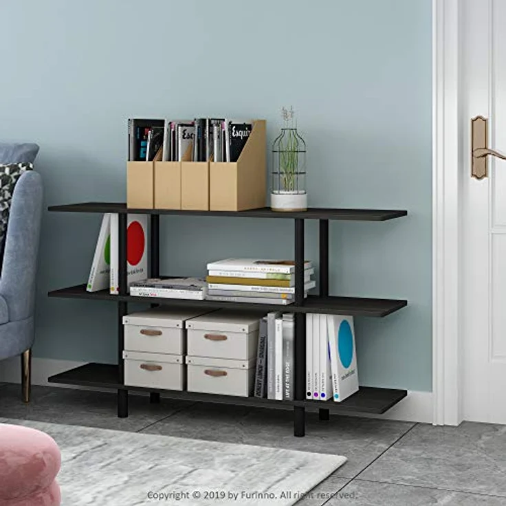 Furinno breites Regal mit 3 Ebenen, Espresso/Schwarz, 29.49 x 119.9 x 70.69 cm – Bild 2