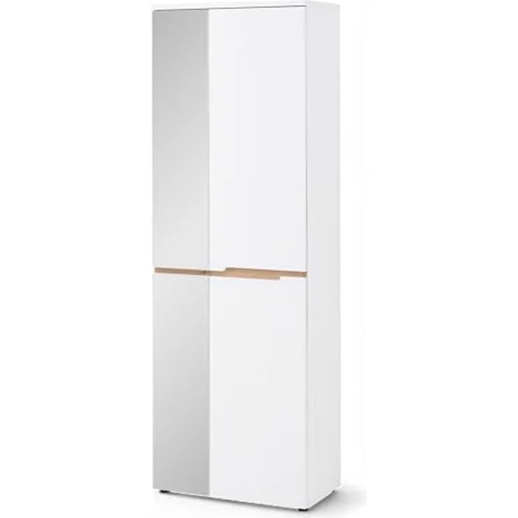 Stella Trading Memphis Garderobenschrank mit Spiegel in Weiß, Artisan Eiche Optik - Flurgarderoben Schrank mit viel Stauraum - 65 x 192 x 38 cm (B/H/T)