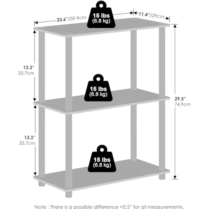 Furinno Turn-N-Tube 3-stufiges, kompaktes Mehrzweck-Präsentationsregal, Regaleinheit, Bücherregal, Columbia Walnuss/Schwarz – Bild 4