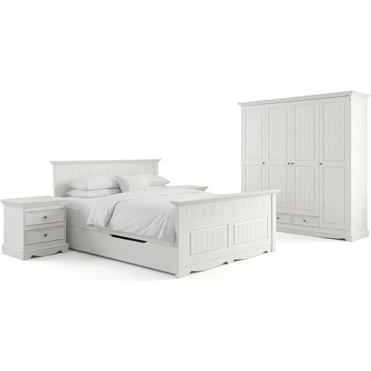 Schlafzimmer-Set Belluno Elegante 6-teilig Massivholz Ausführung weiß Kiefer weiß lackiert