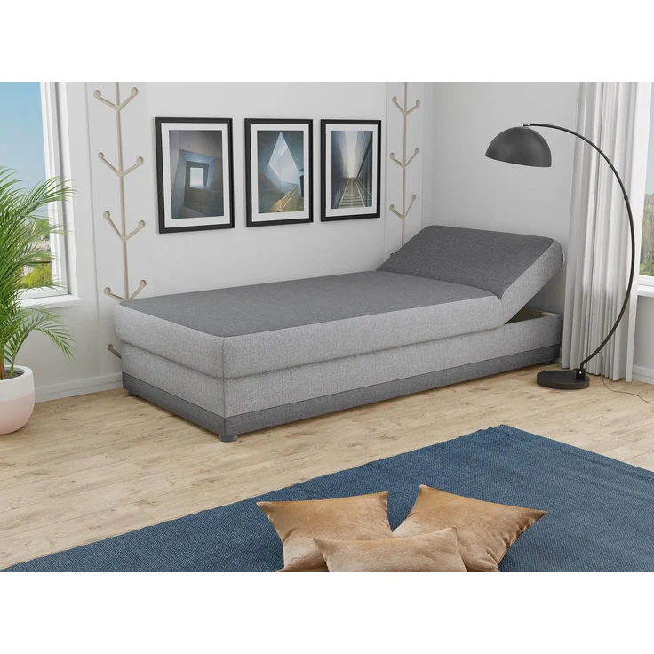 Bett Andre 90x200cm mit Bettkasten - Sofa, Schlafsofa, Regulierbarer Rückenlehne, Bettgestell, Schlafzimmer, Kinderzimmer (Grau (Sawana 05 + 21)) – Bild 2