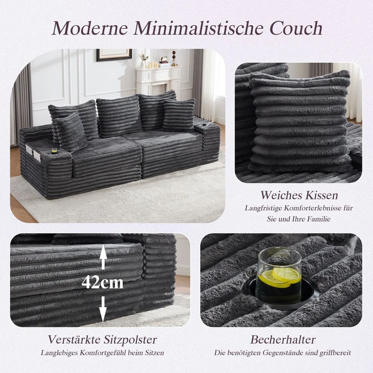 ZUBALIYA Schlafsofa 98x87 cm, mit Stauraum, mit Treppe, mit Leiter, mit Cordbezug, mit Schaumstoffpolsterung, Dunkelgrau – Bild 7